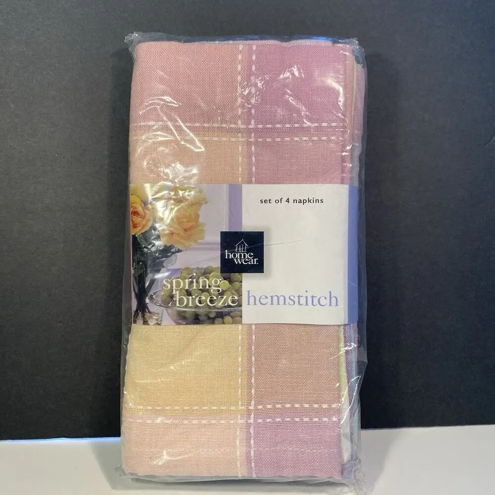 Home Wear Spring Breeze Hemstitch Napkins Pastel Plaid 100% Cotton